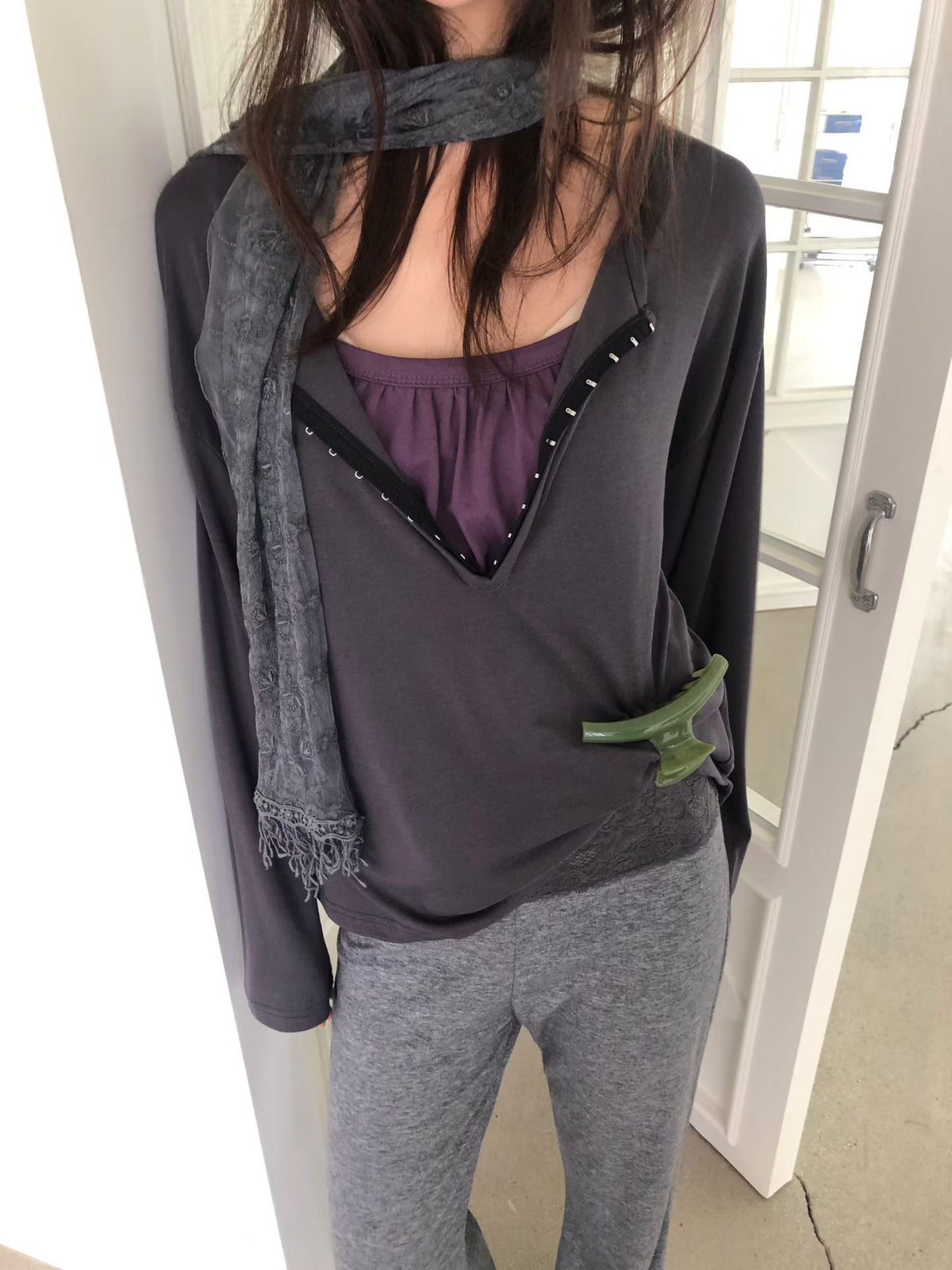 Metal Button Henley T-shirt（3 colors)