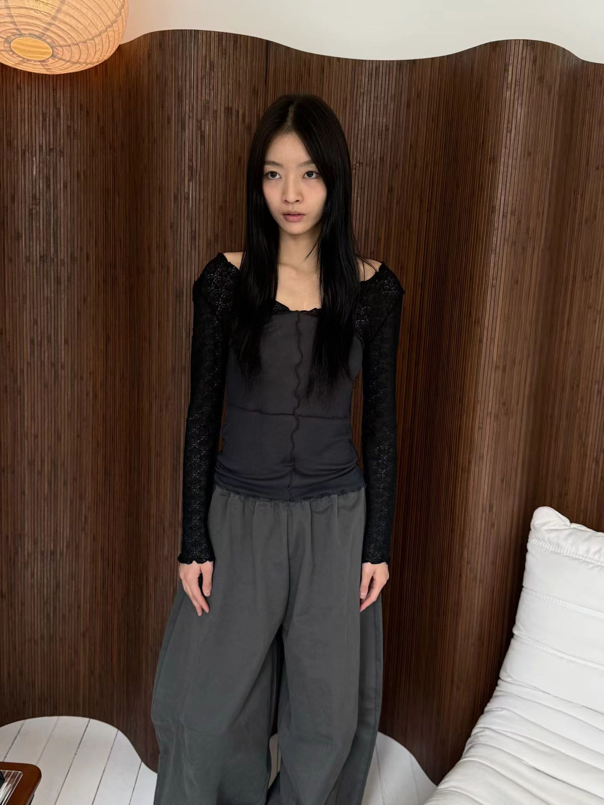 marly lace long sleeved t（3 colors)
