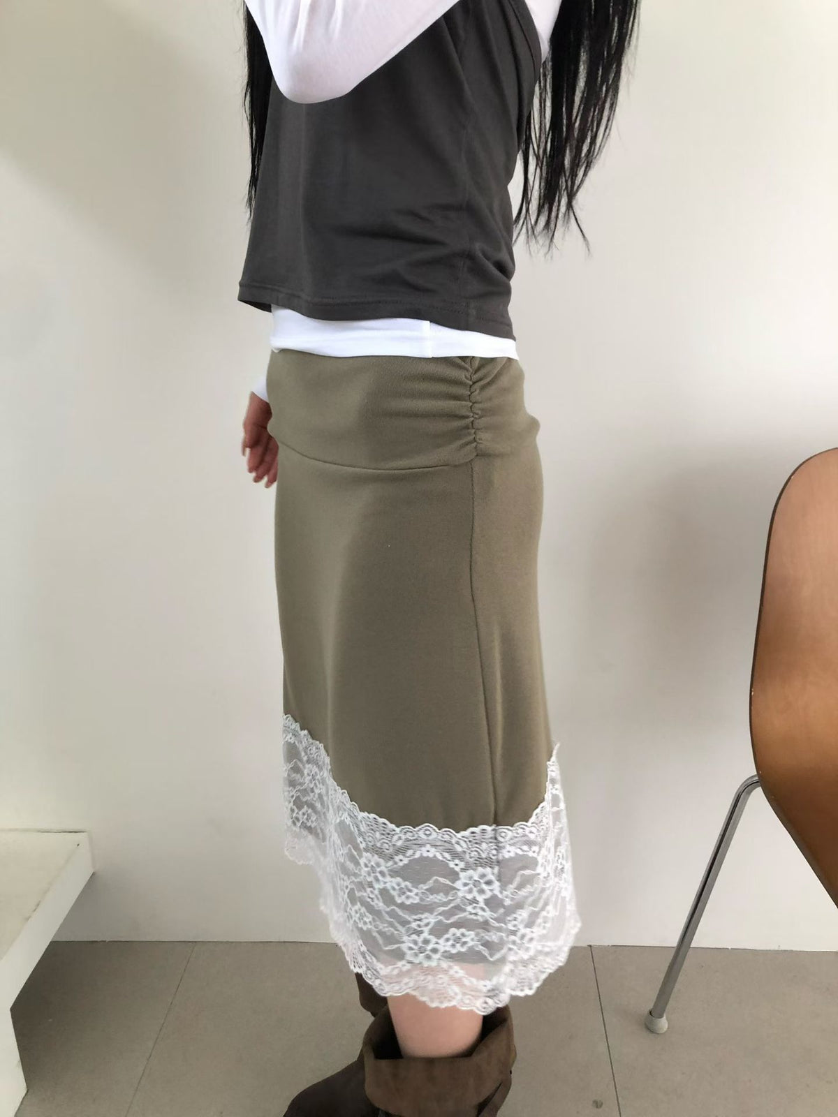 Lace Shirring Skirt（3 colors)