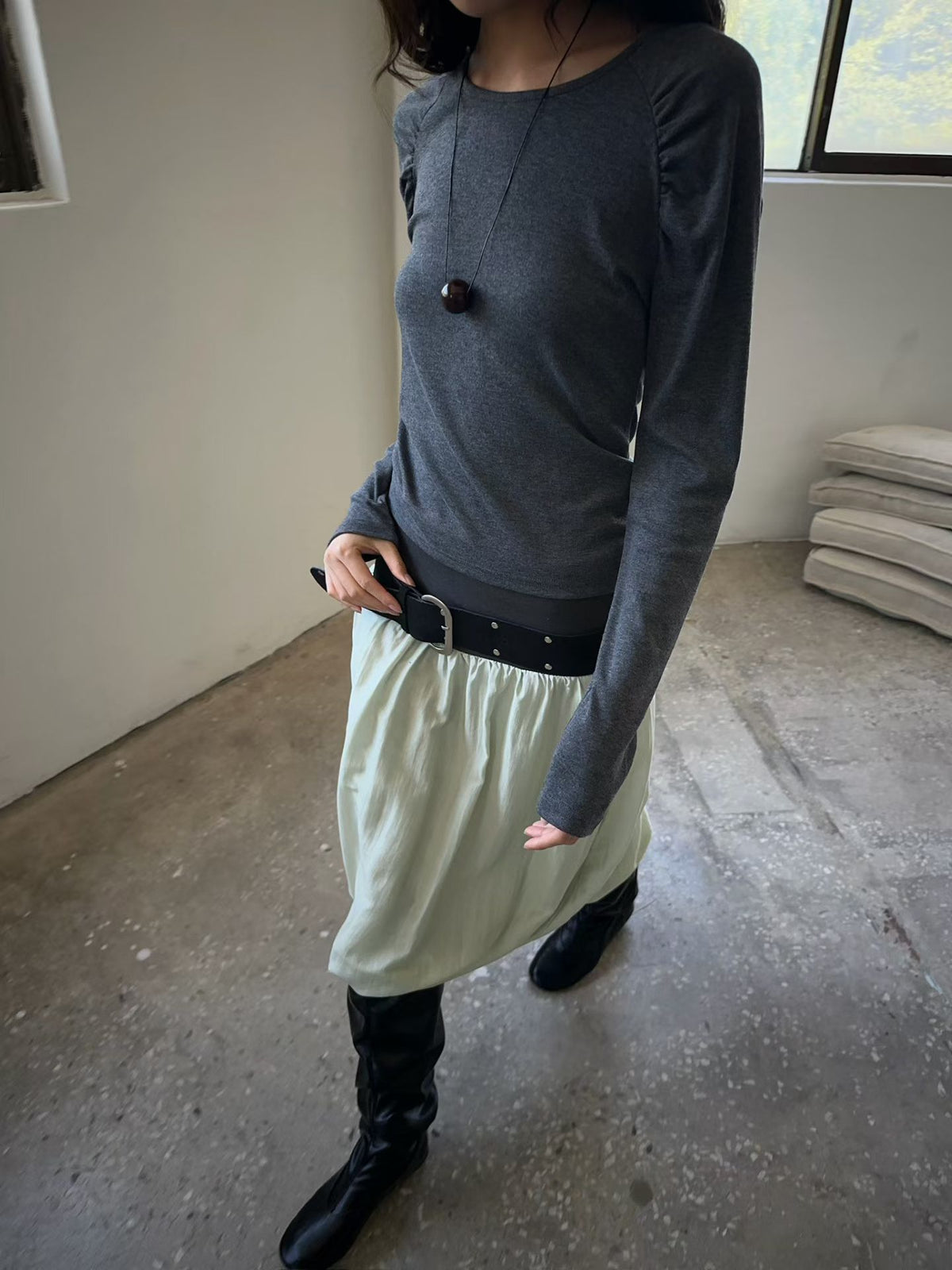Raglan sleeve gathered T-shirt（3 colors)