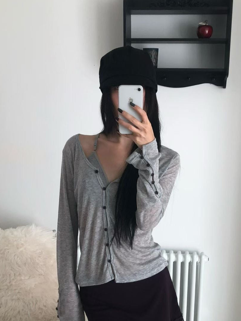 Button-cuff slit knit cardigan（5 colors)