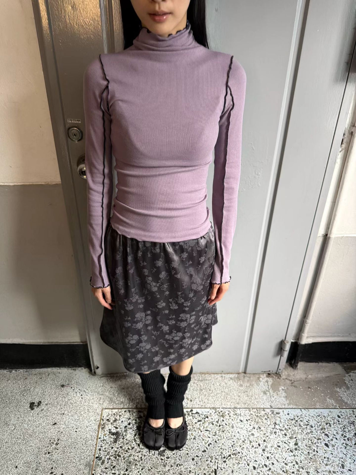 不修邊幅羅紋高領上衣