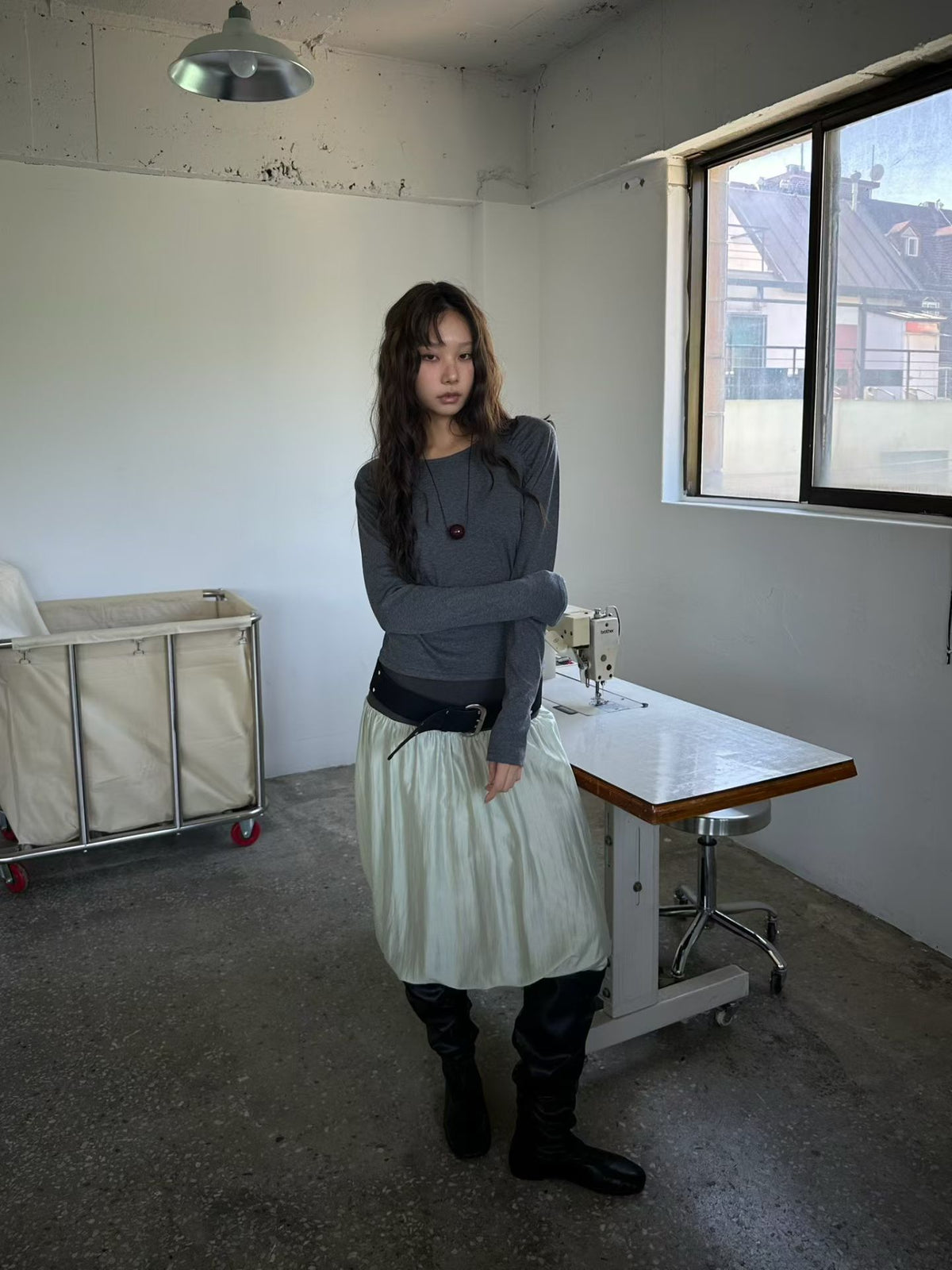 Raglan sleeve gathered T-shirt（3 colors)