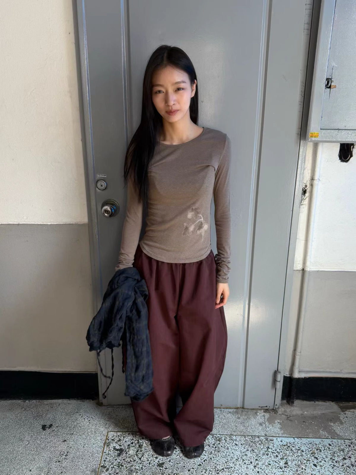 柔霧肌感花影長袖上衣