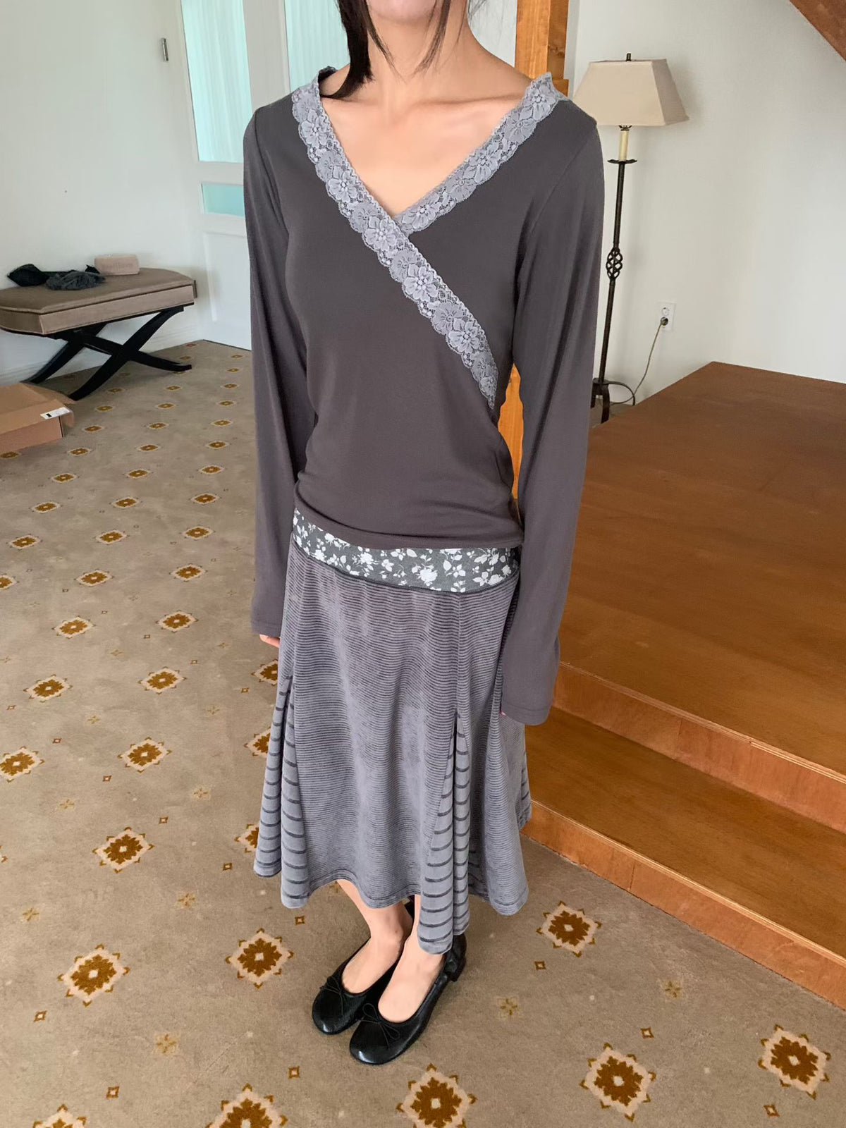 Wrap V-Neck Lace Top