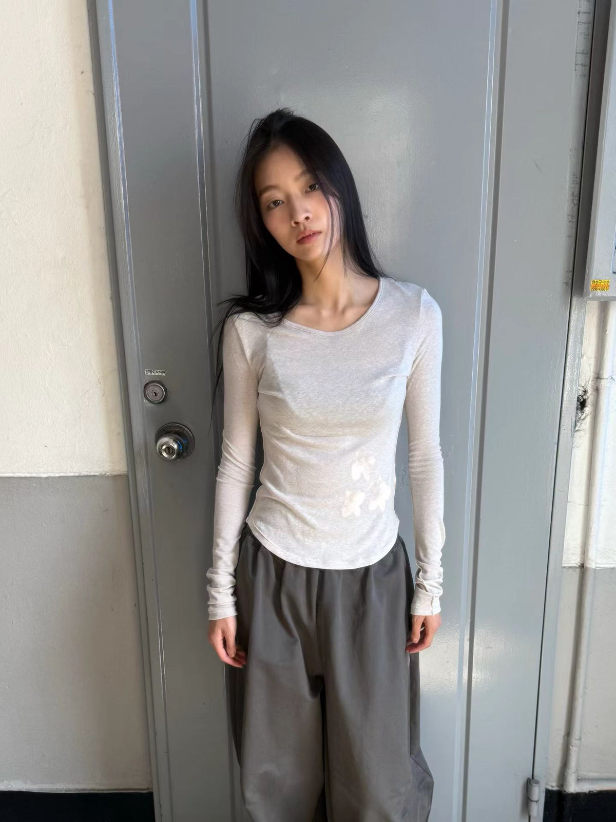柔霧肌感花影長袖上衣