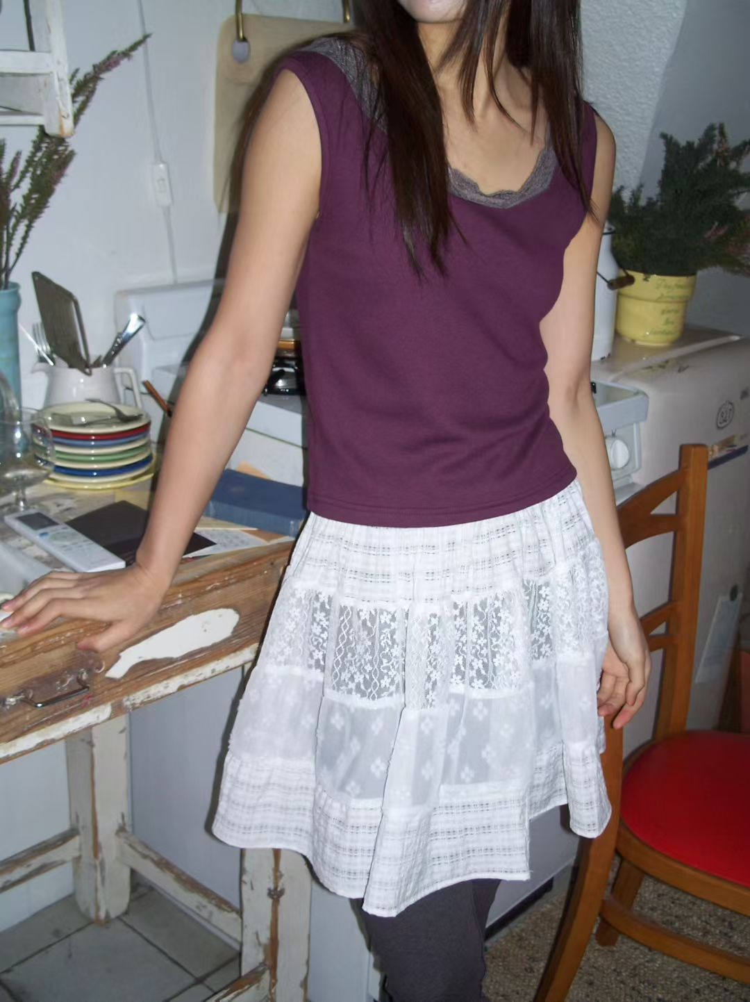 Lace scoop neck tank top（3colors)