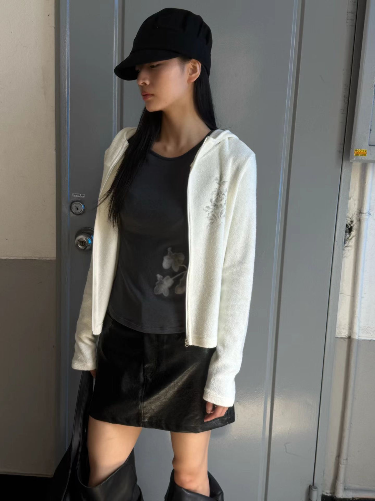 柔霧肌感花影長袖上衣