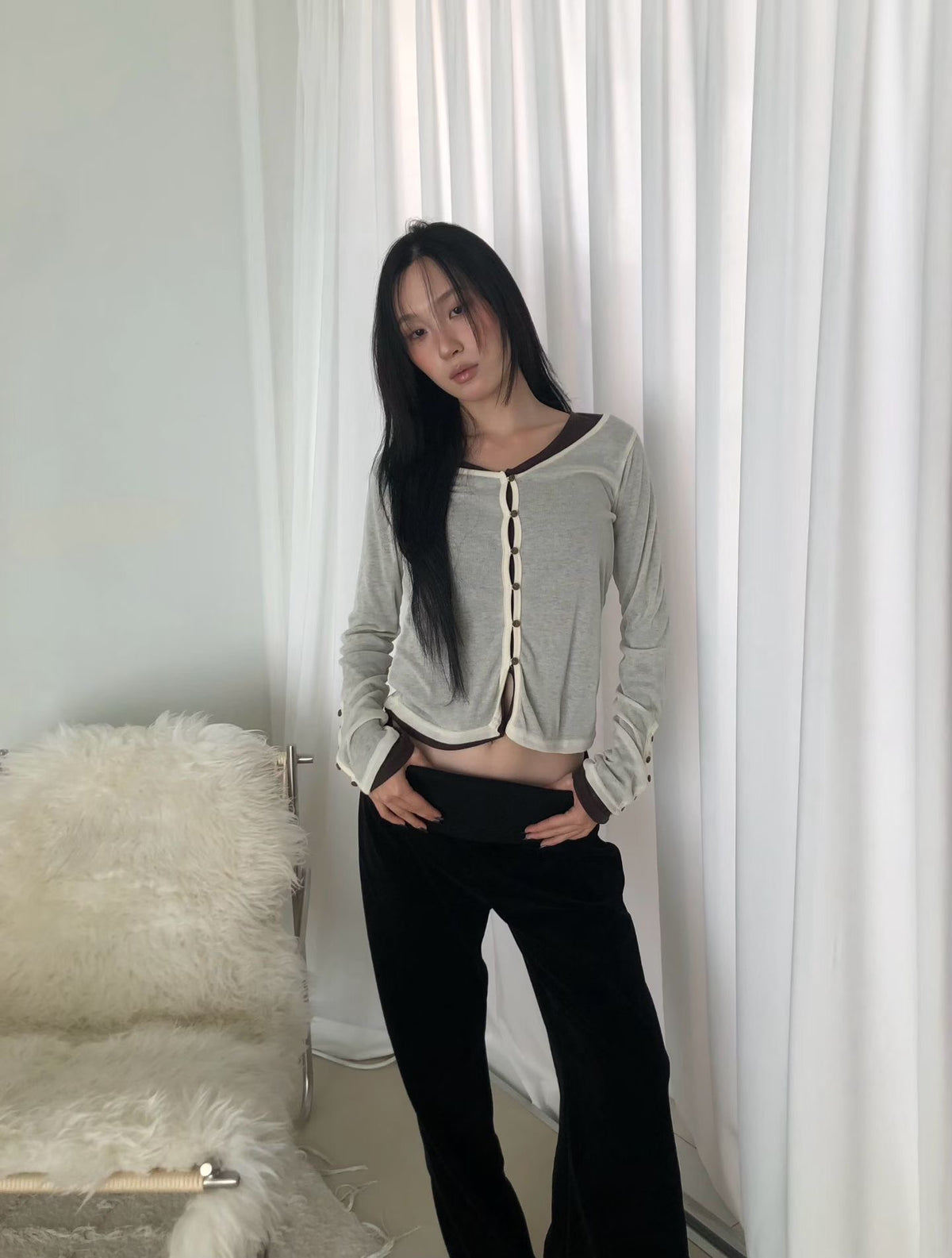 Button-cuff slit knit cardigan（5 colors)