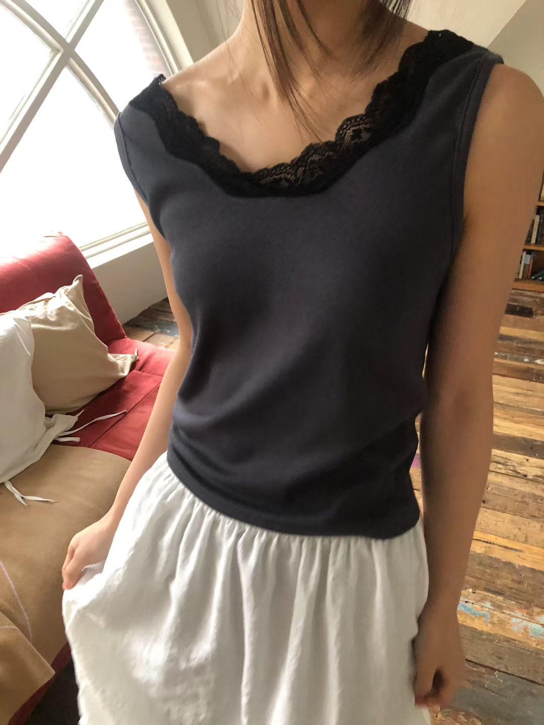 Lace scoop neck tank top（3colors)