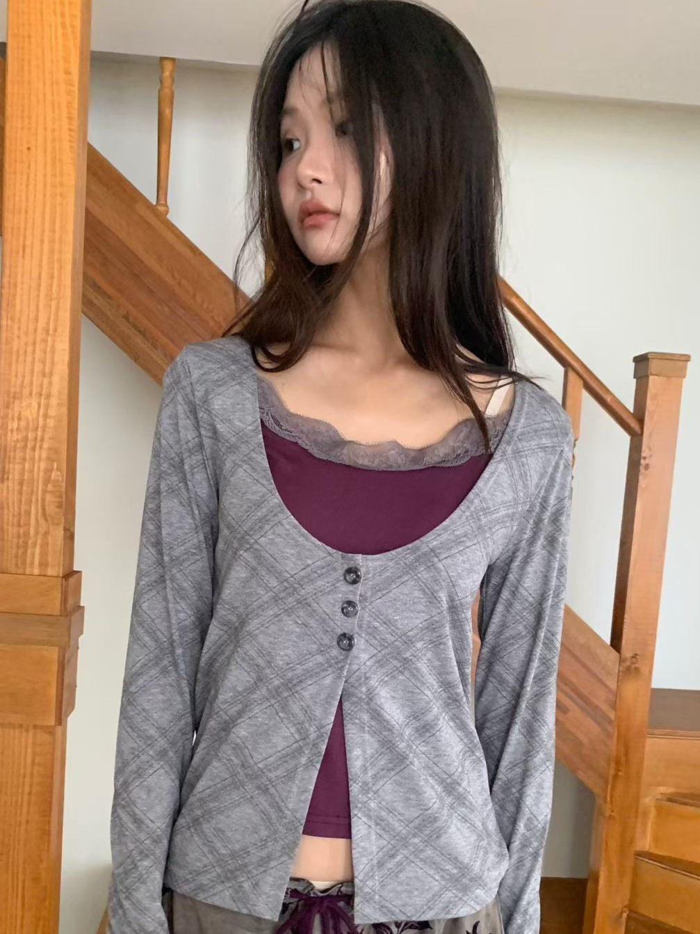 argyle cardigan（3 colors)