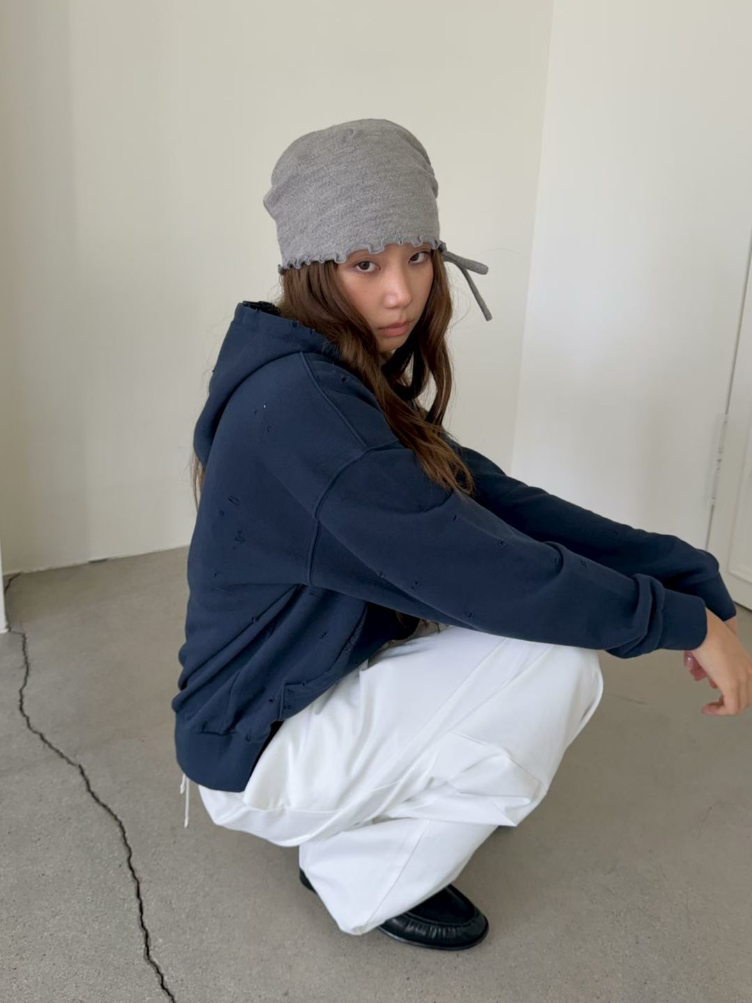 Drawstring Ruffle Knit Hat（4 colors)
