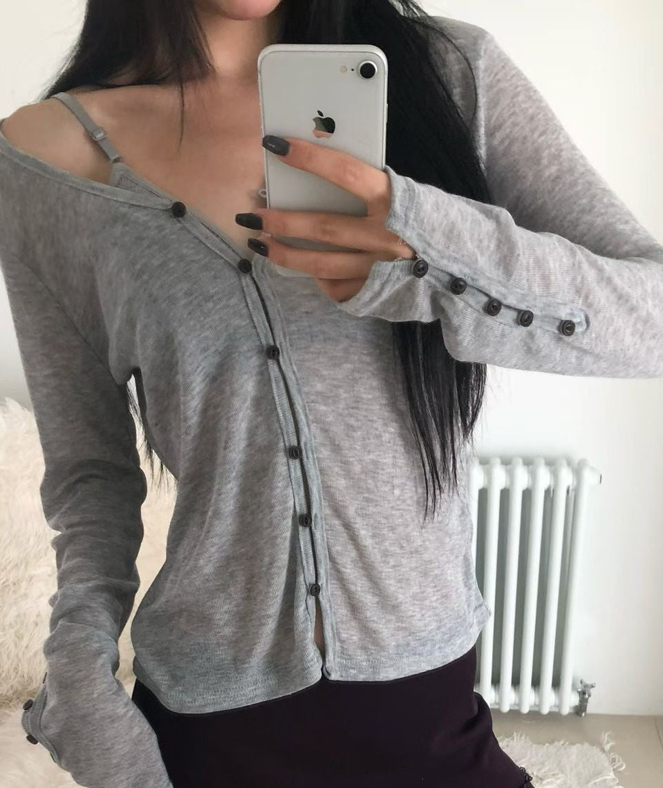 Button-cuff slit knit cardigan（5 colors)