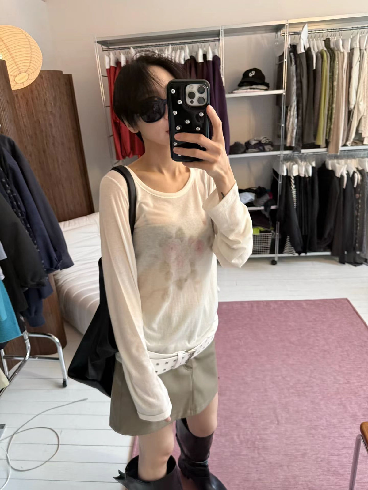輕霧玫瑰慵懶微寬鬆上衣