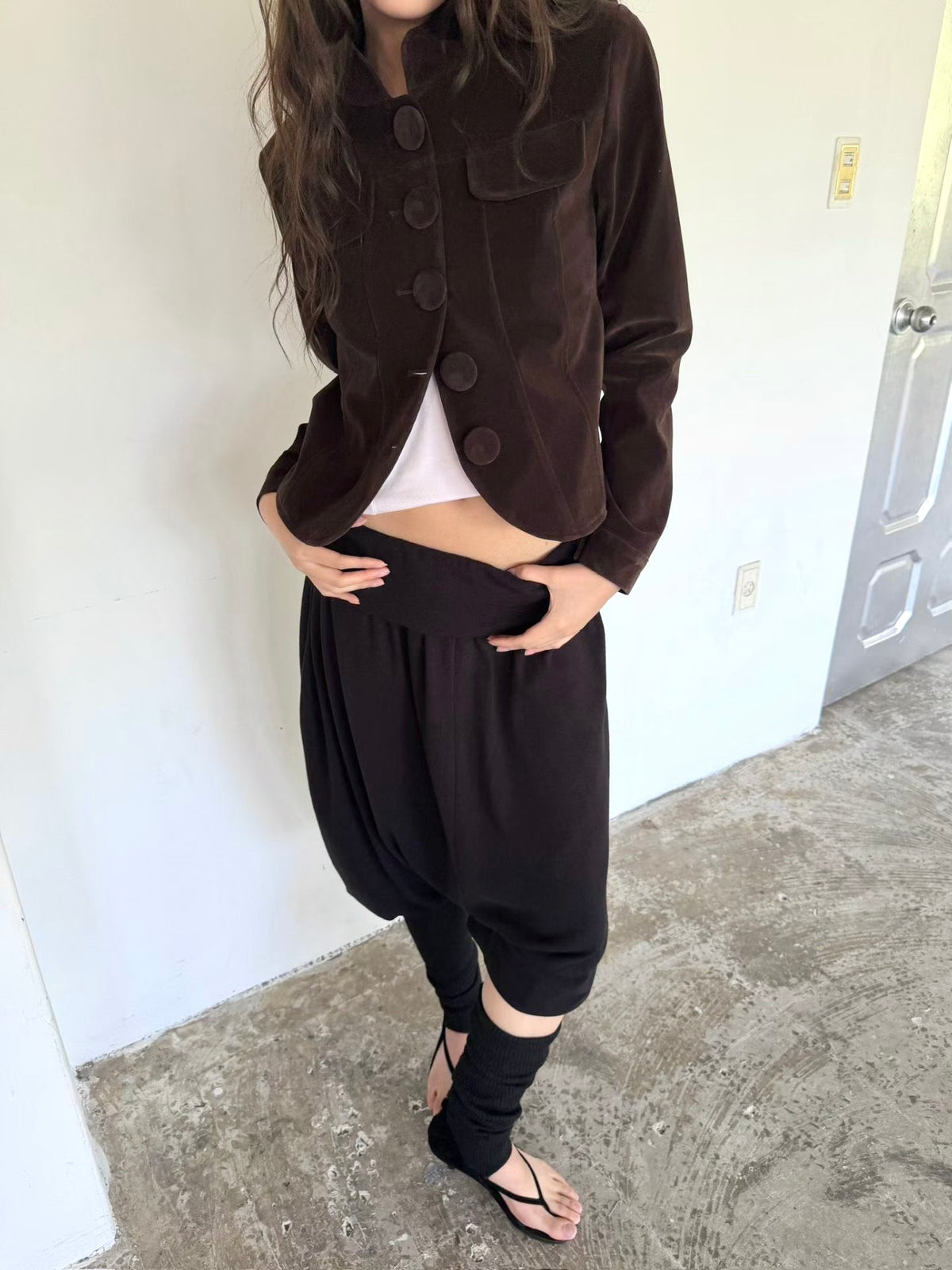 suede-like cropped jacket (2 colors)