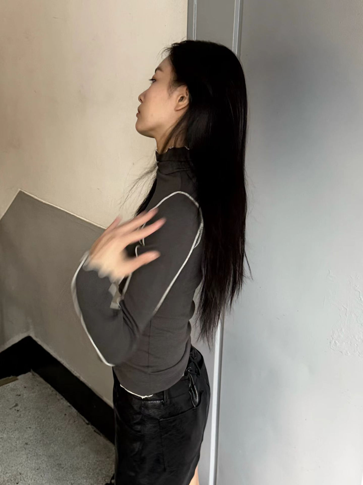 不修邊幅羅紋高領上衣