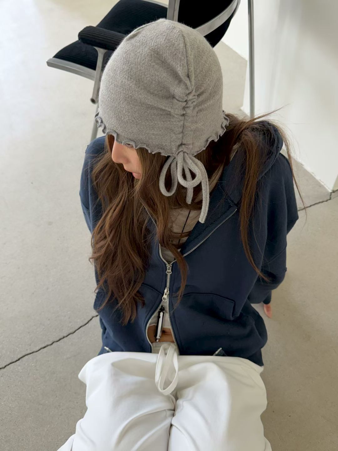 Drawstring Ruffle Knit Hat（4 colors)
