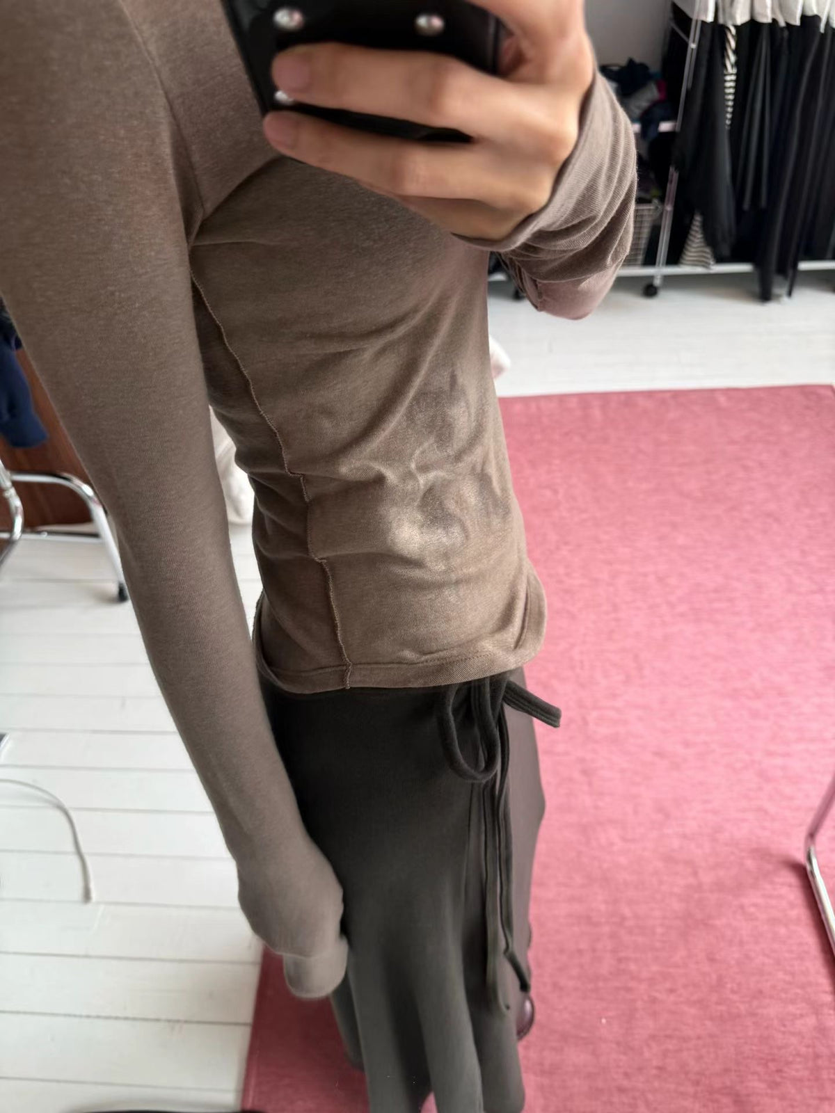 柔霧肌感花影長袖上衣