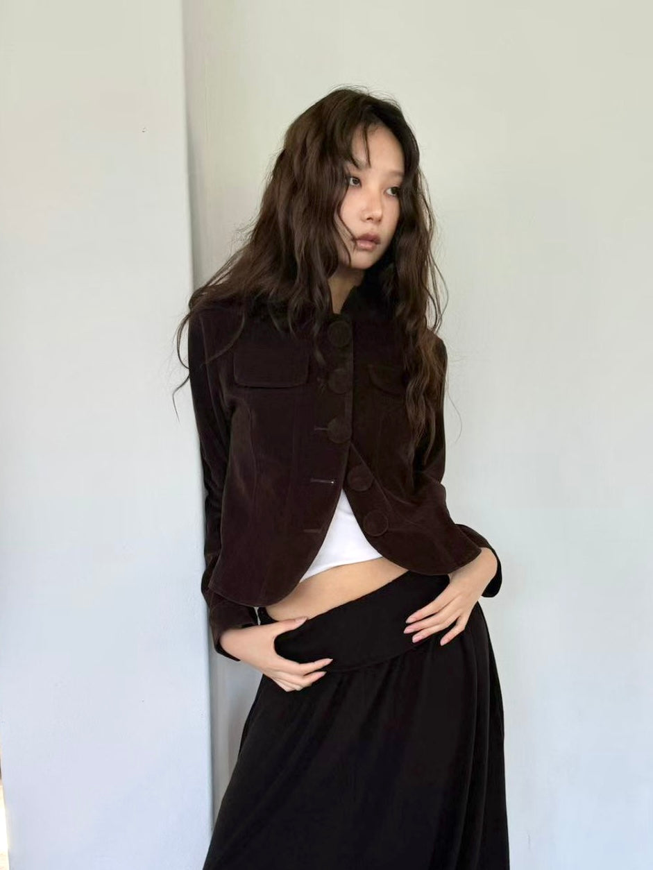 suede-like cropped jacket (2 colors)