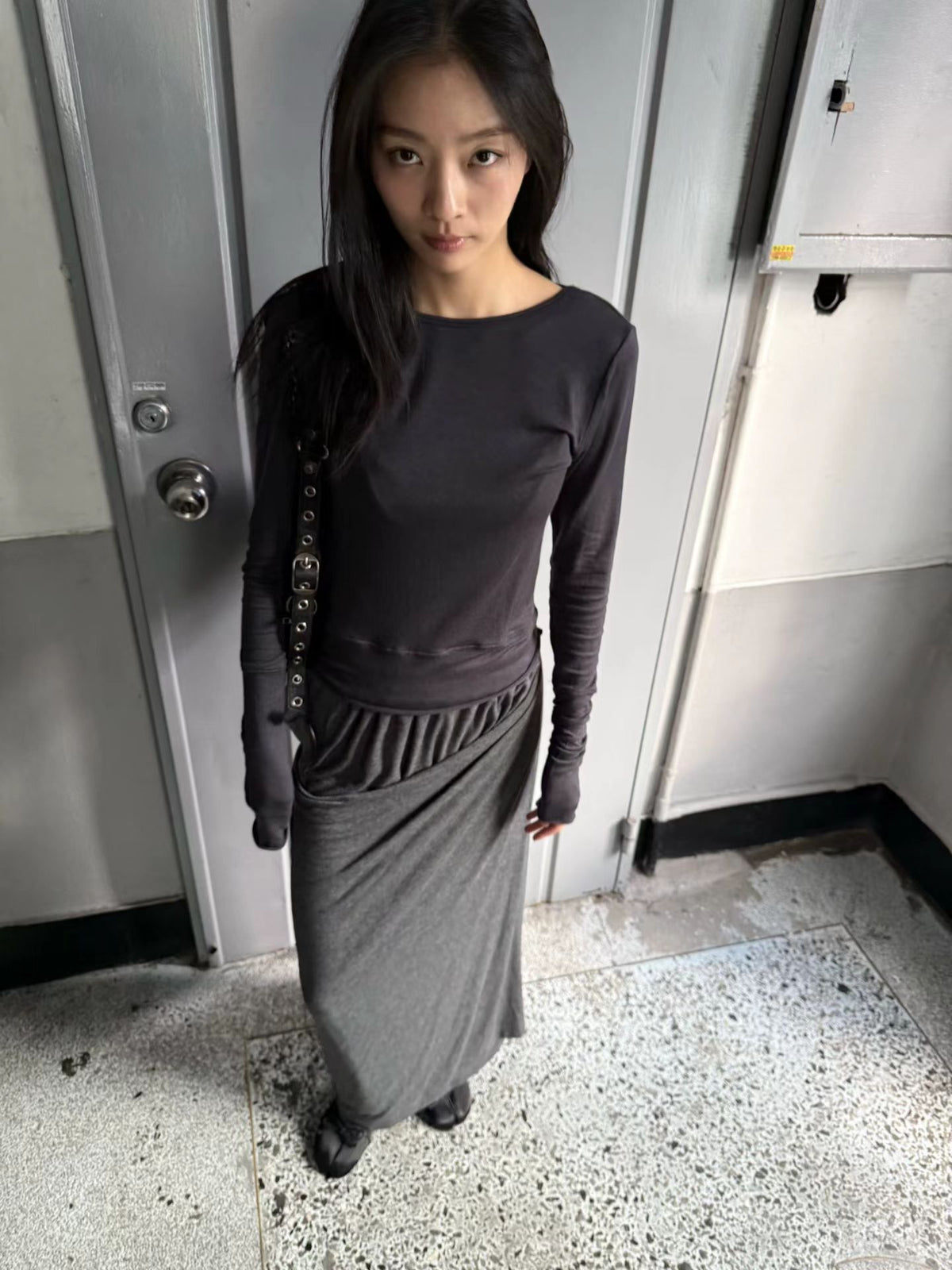 warm touch印花美背細帶上衣