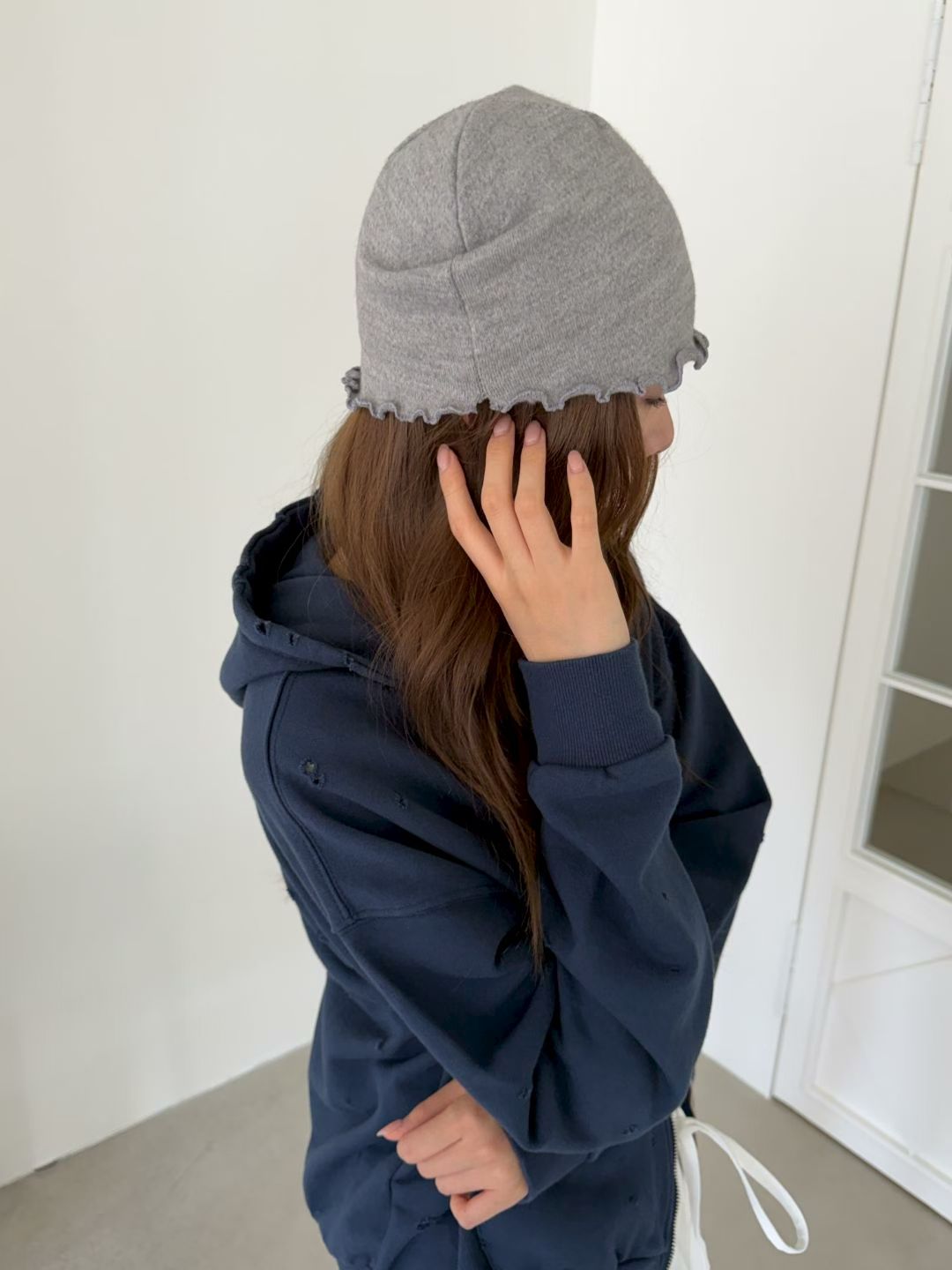 Drawstring Ruffle Knit Hat（4 colors)