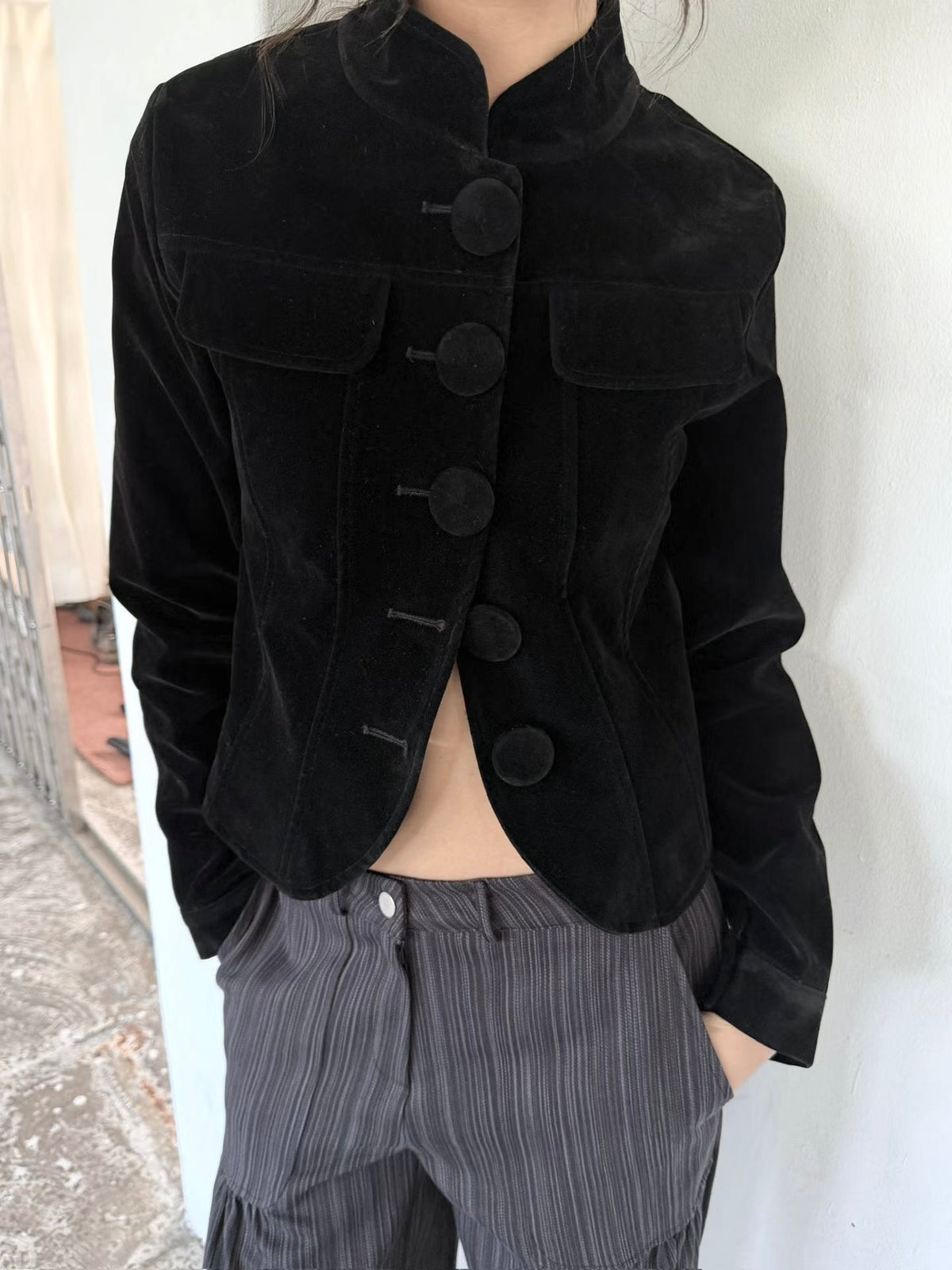 suede-like cropped jacket (2 colors)