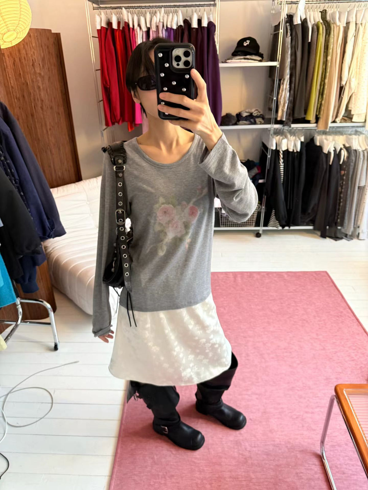 輕霧玫瑰慵懶微寬鬆上衣