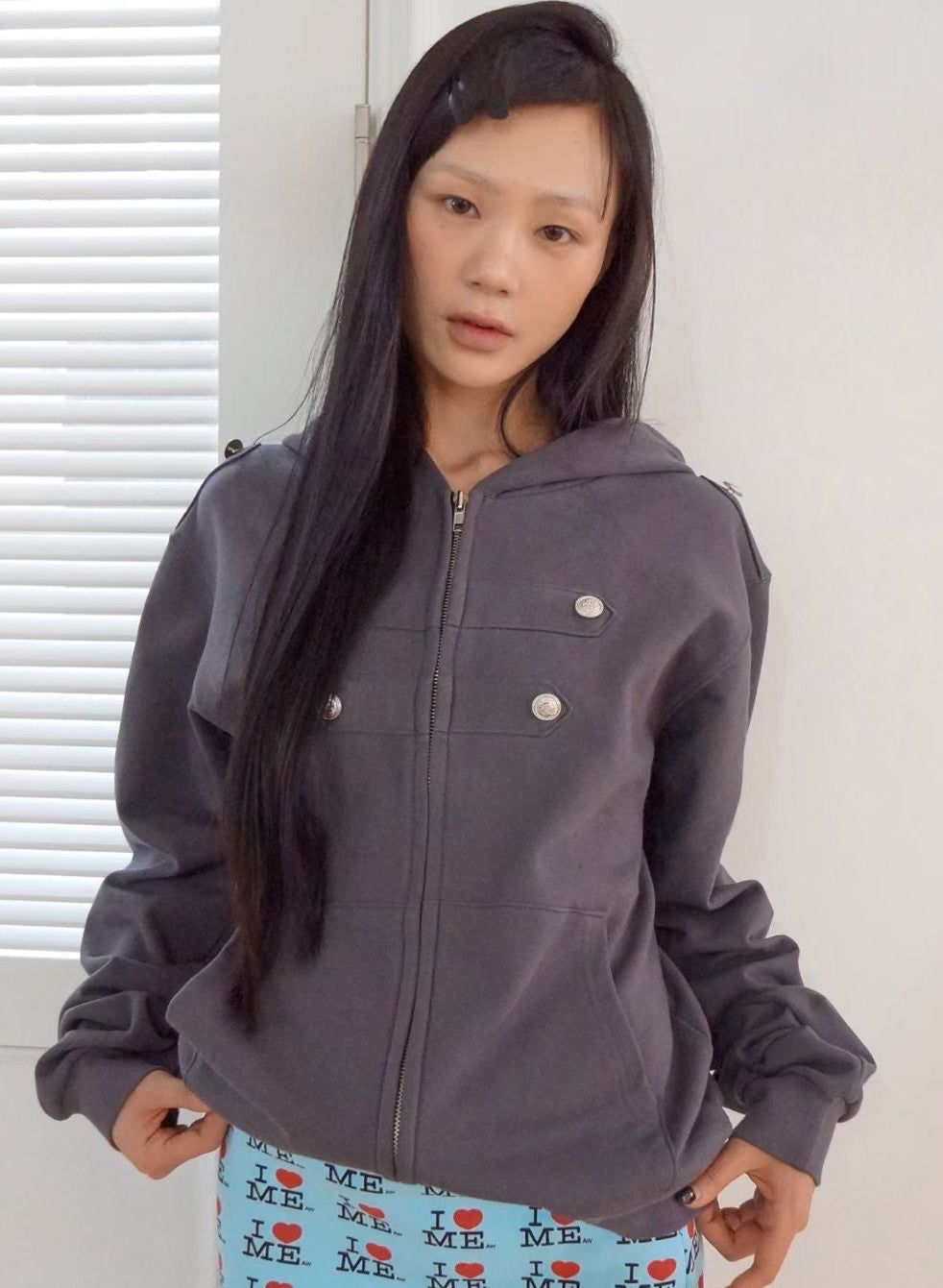 Button Zip Through Hoodie
(3 colors)