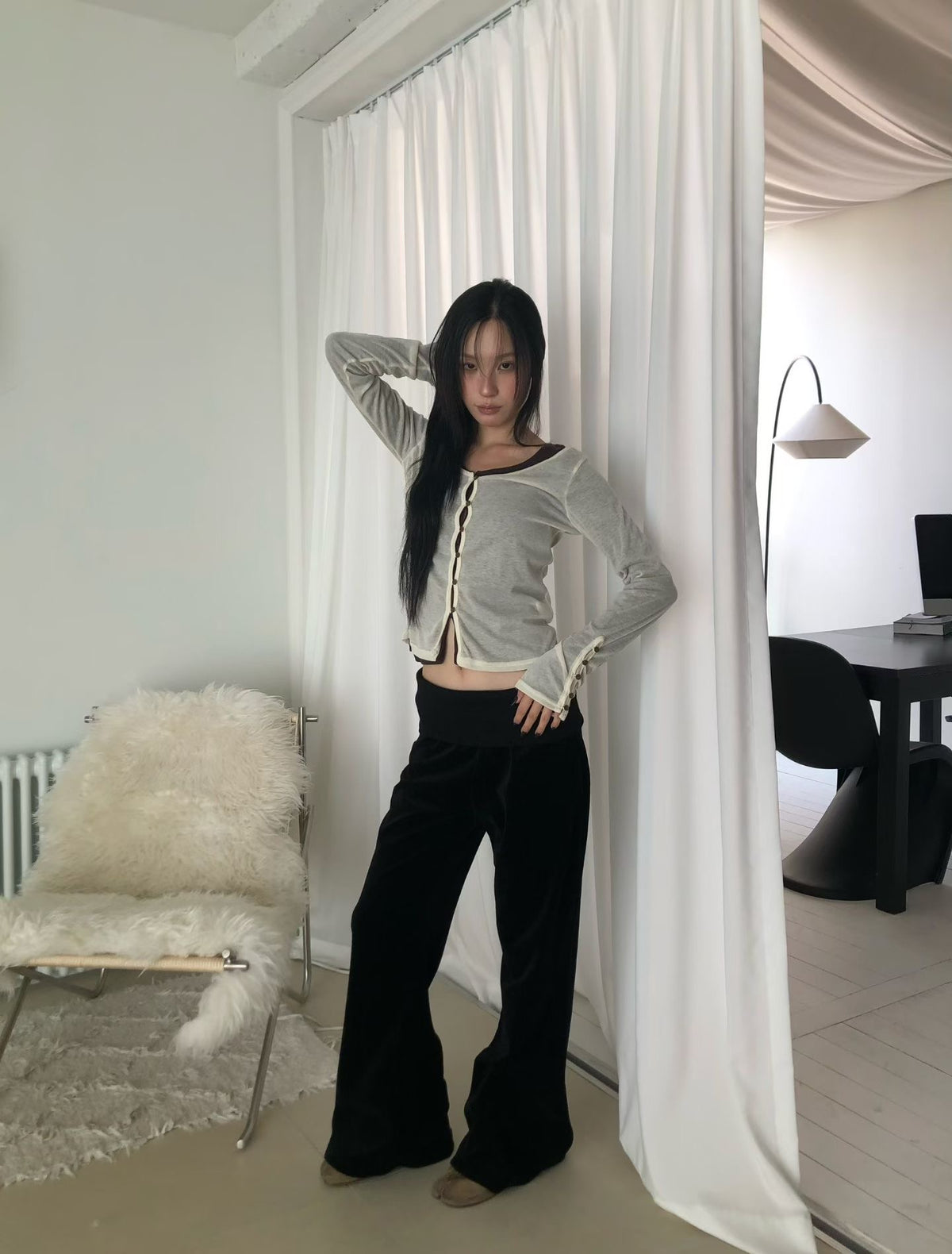 Button-cuff slit knit cardigan（5 colors)