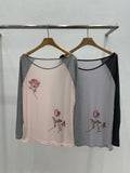 Raglan Ribbed Flower t shirt(2 colors)