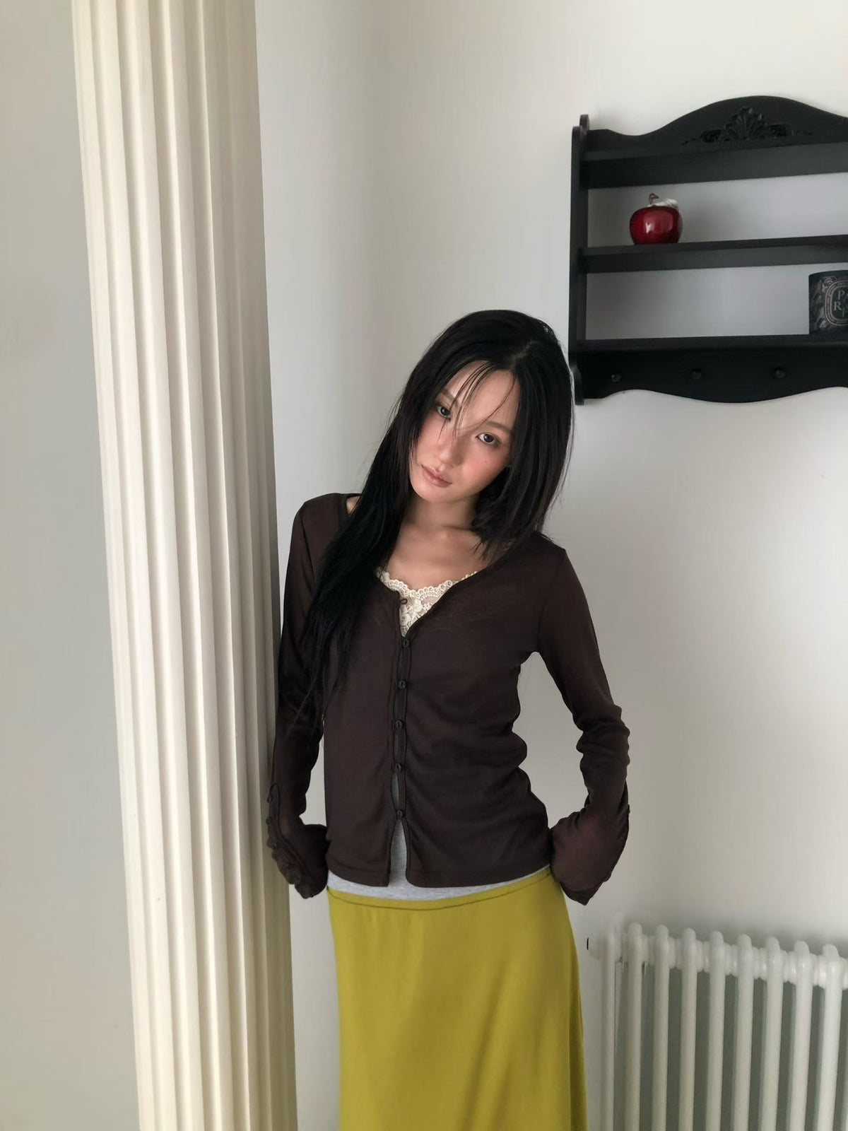 Button-cuff slit knit cardigan（5 colors)