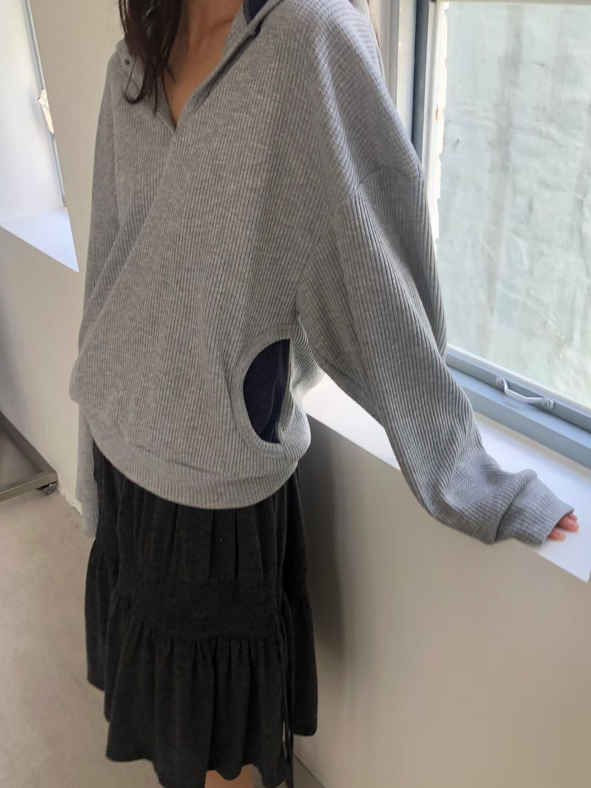 Patchwork Waffle Hoddie (2 colors)