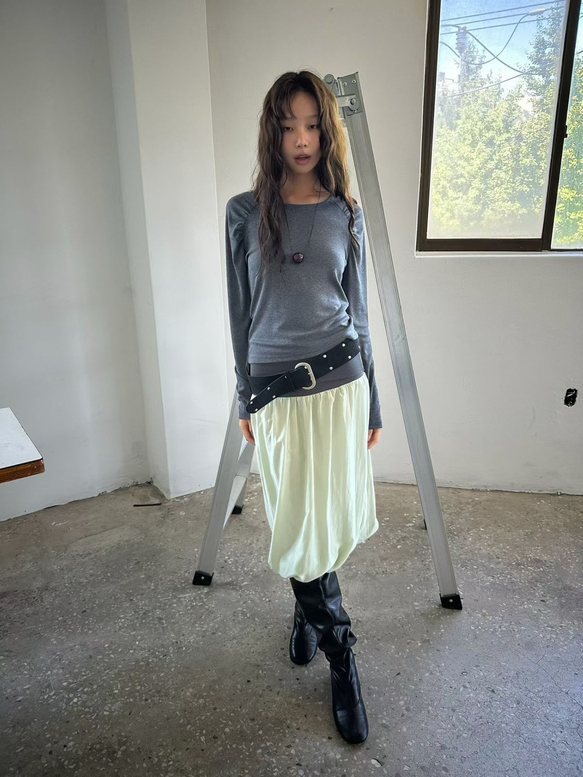 Raglan sleeve gathered T-shirt（3 colors)