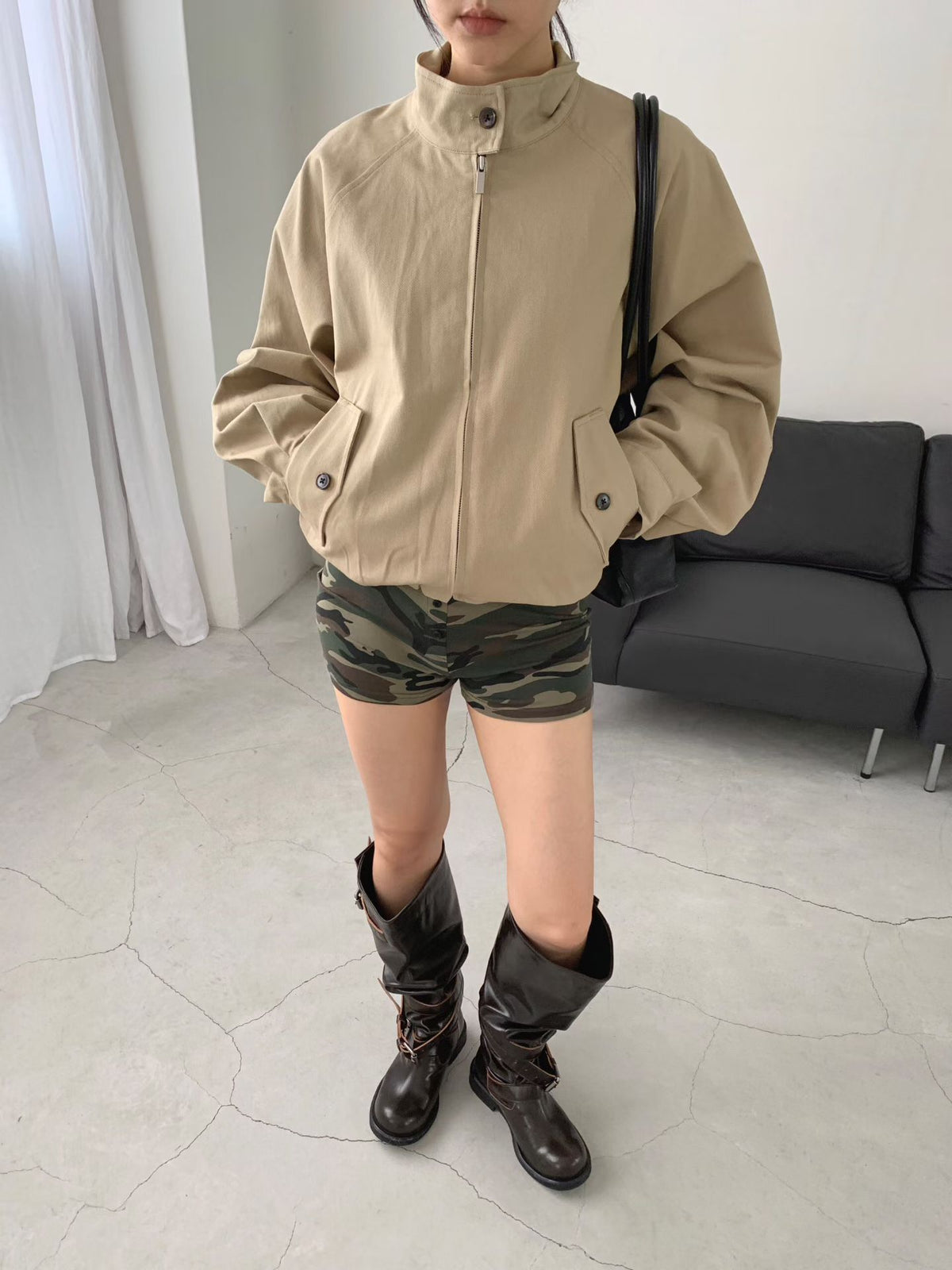 Stand Collar Blouson Jacket (3 colors)