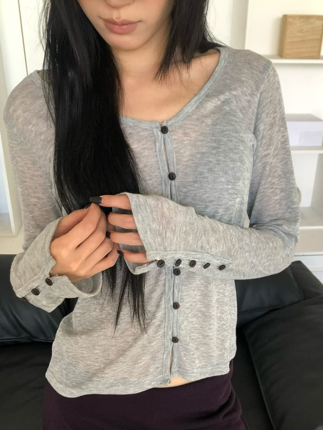 Button-cuff slit knit cardigan（5 colors)