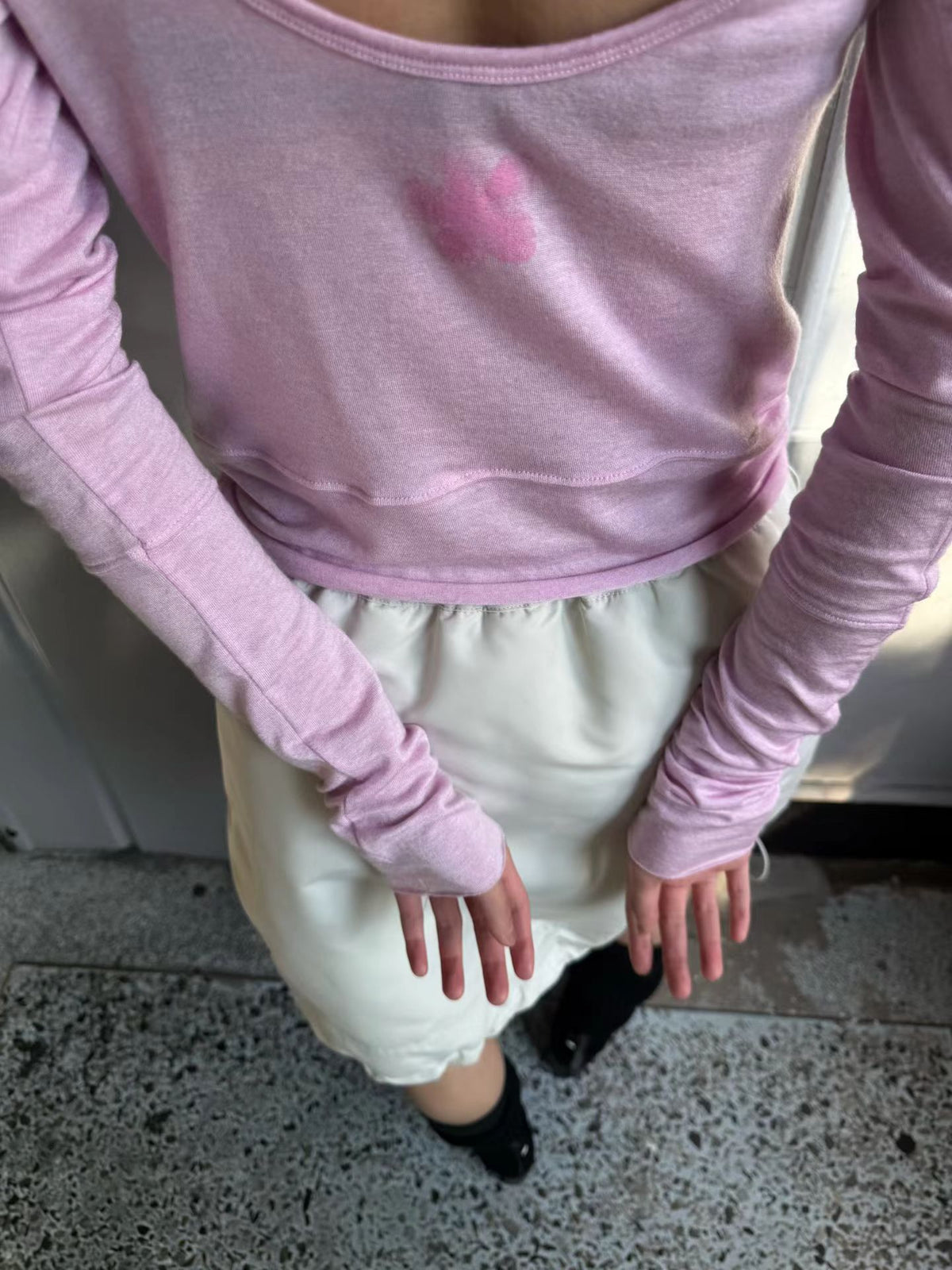 warm touch印花美背細帶上衣
