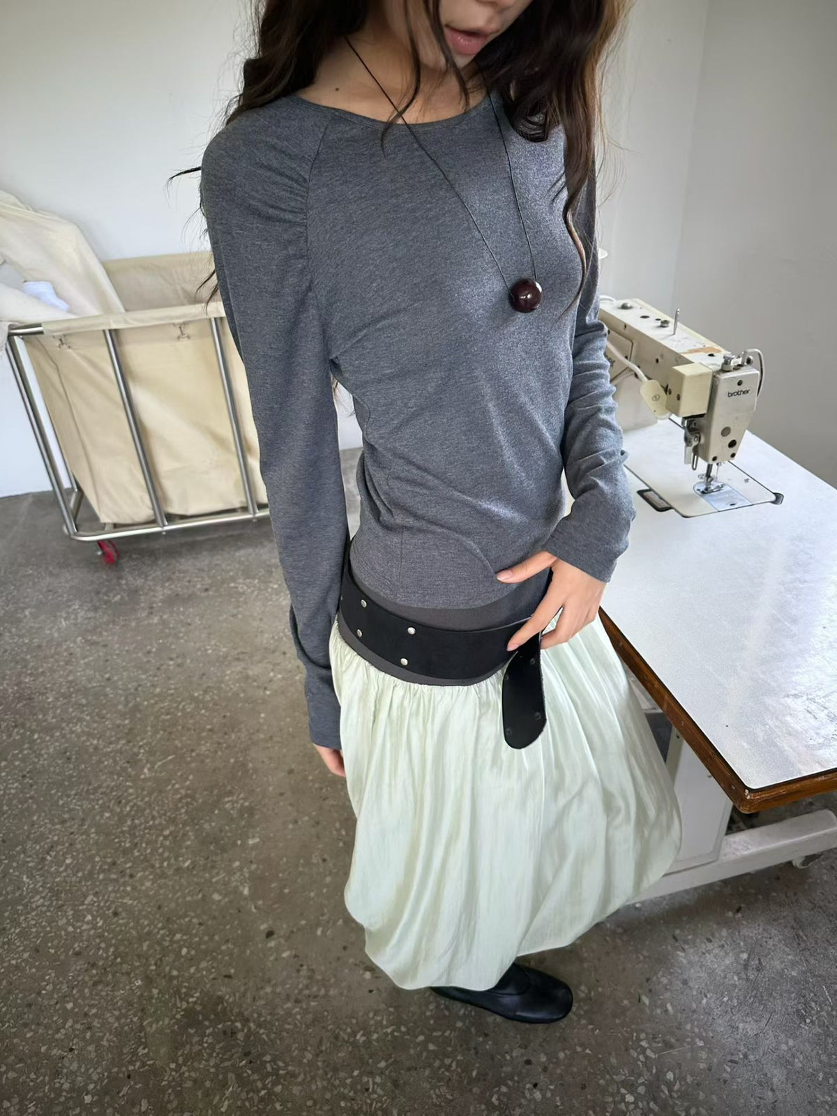 Raglan sleeve gathered T-shirt（3 colors)