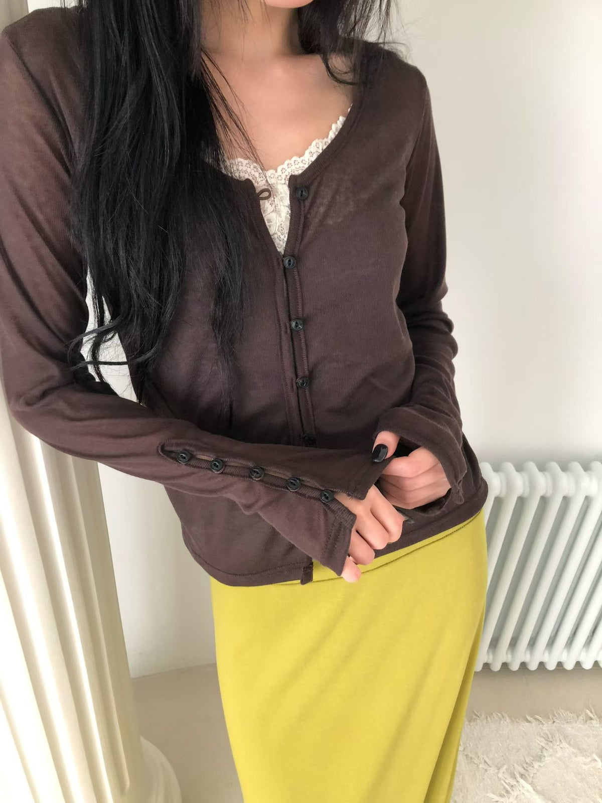 Button-cuff slit knit cardigan（5 colors)