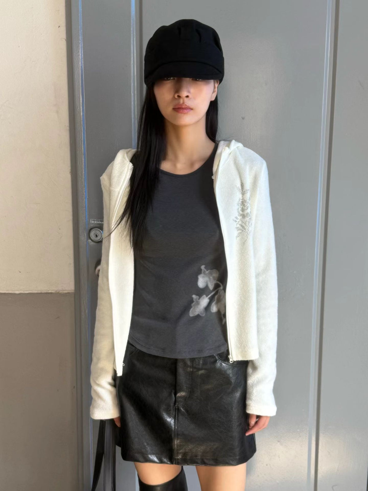 柔霧肌感花影長袖上衣