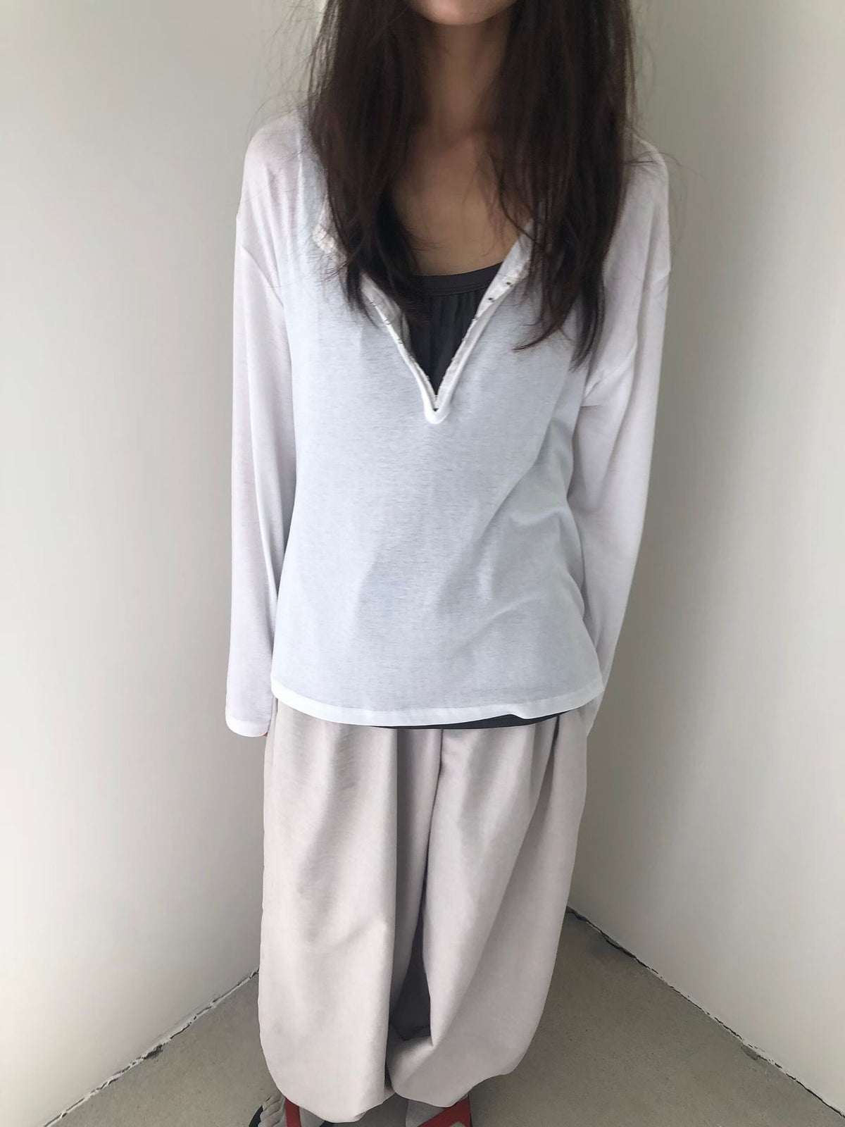 Metal Button Henley T-shirt（3 colors)