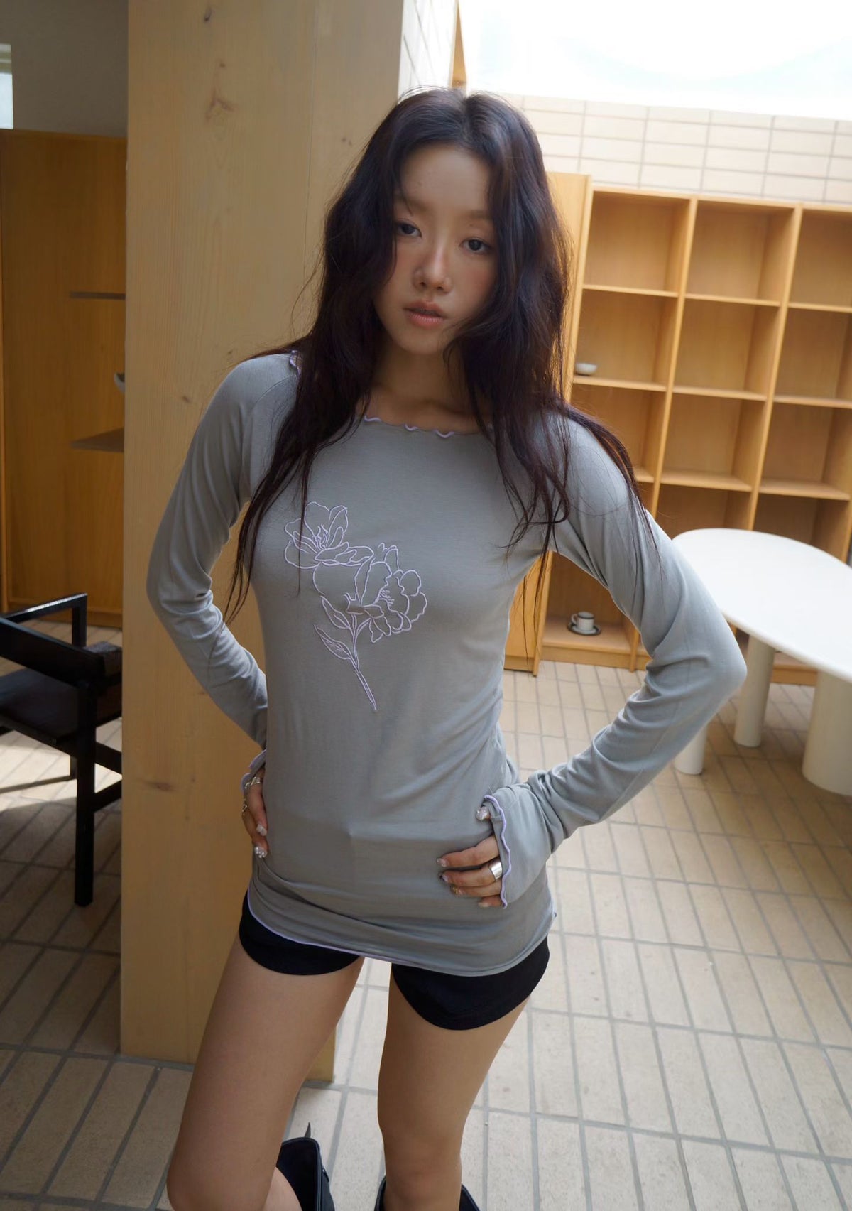 Floral Sketch Slim Long Sleeve Tee