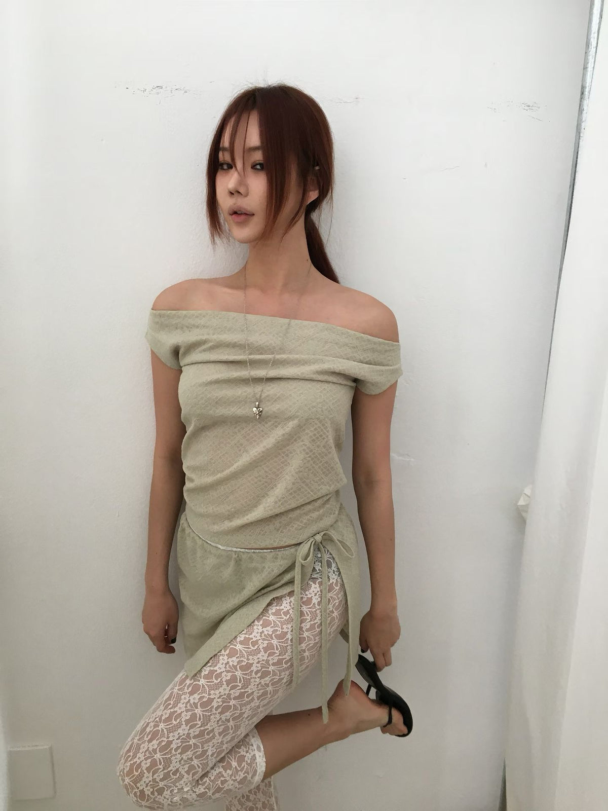 jacquard one-shoulder top
